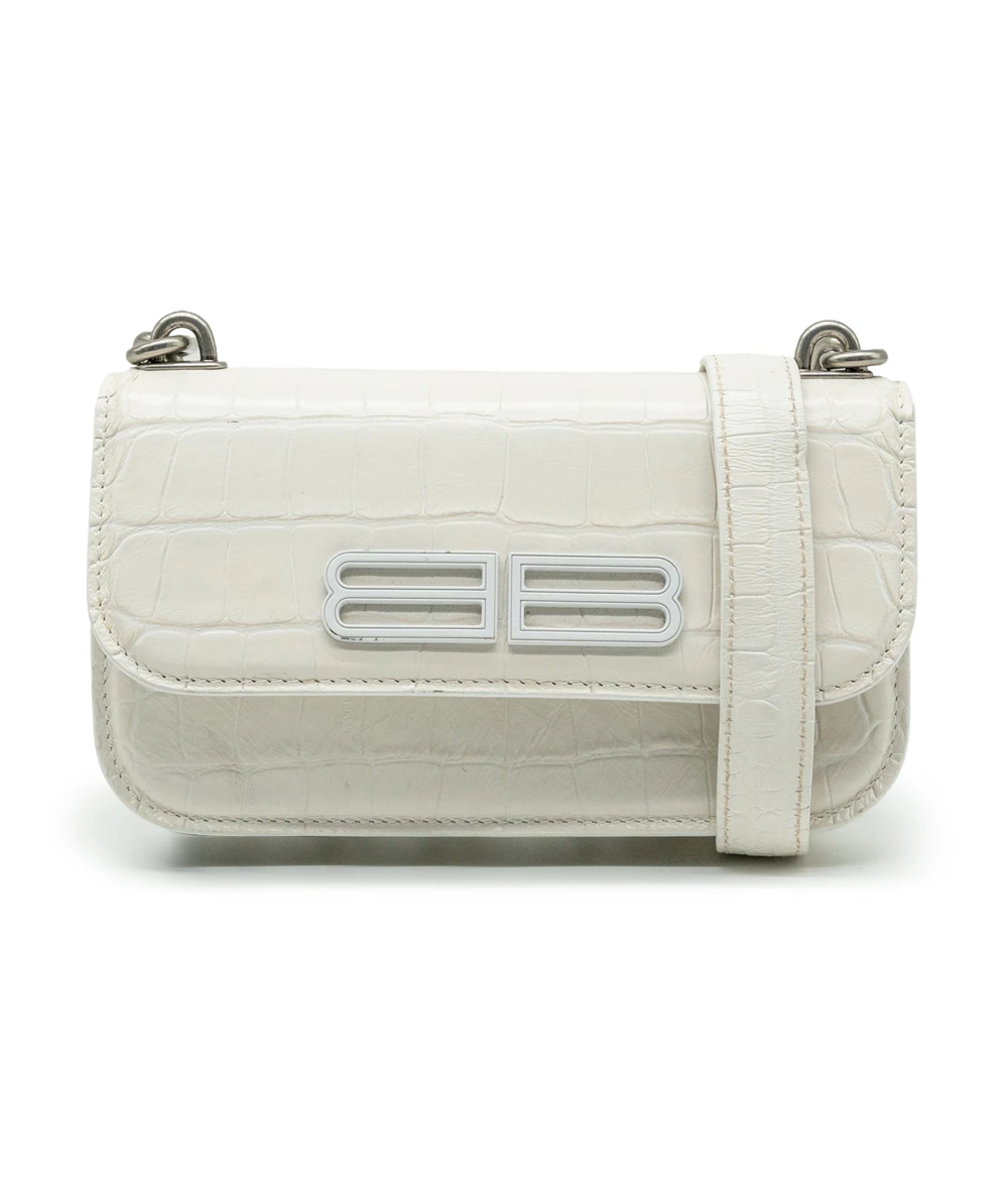 Balenciaga White Patterned Leather XS Gossip Shoulder bag