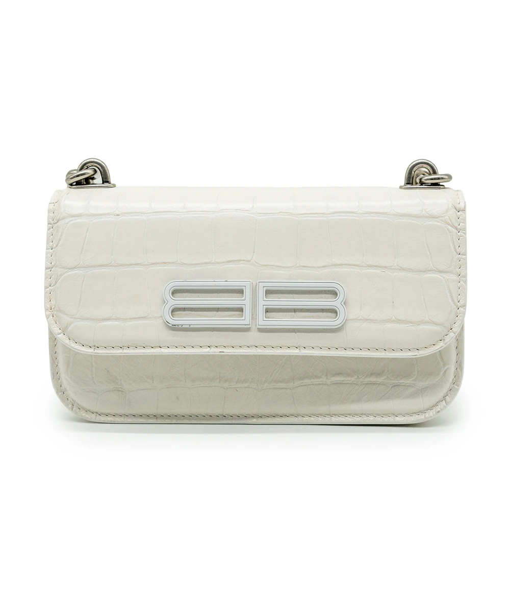 Balenciaga White Patterned Leather XS Gossip Shoulder bag