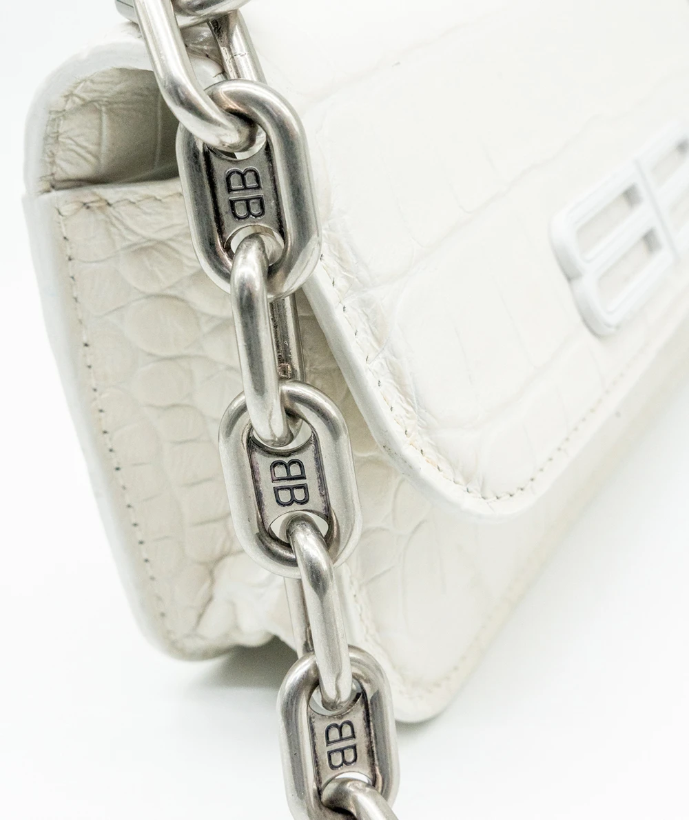 Balenciaga White Patterned Leather XS Gossip Shoulder bag