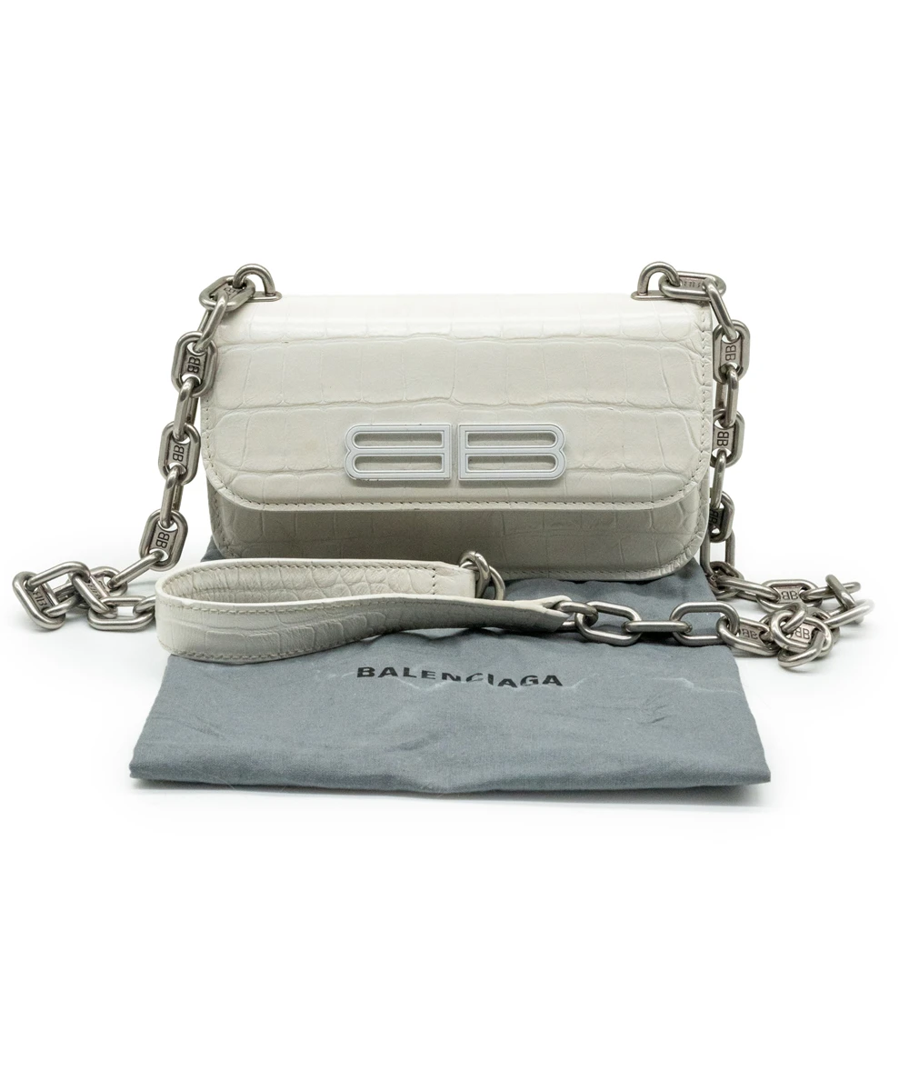 Balenciaga White Patterned Leather XS Gossip Shoulder bag