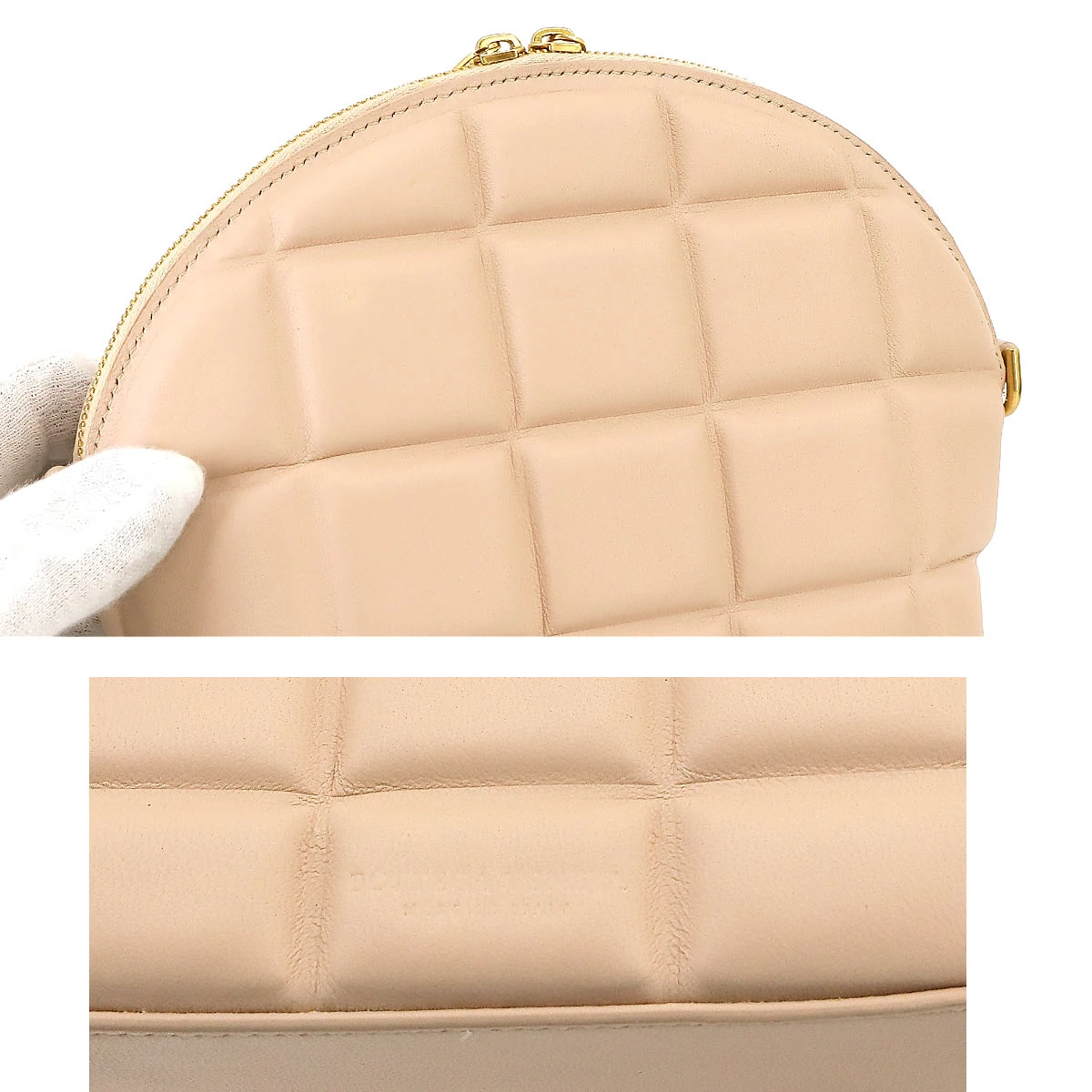 Bottega Veneta Beige Leather Padded Half Moon Chain Shoulder Bag