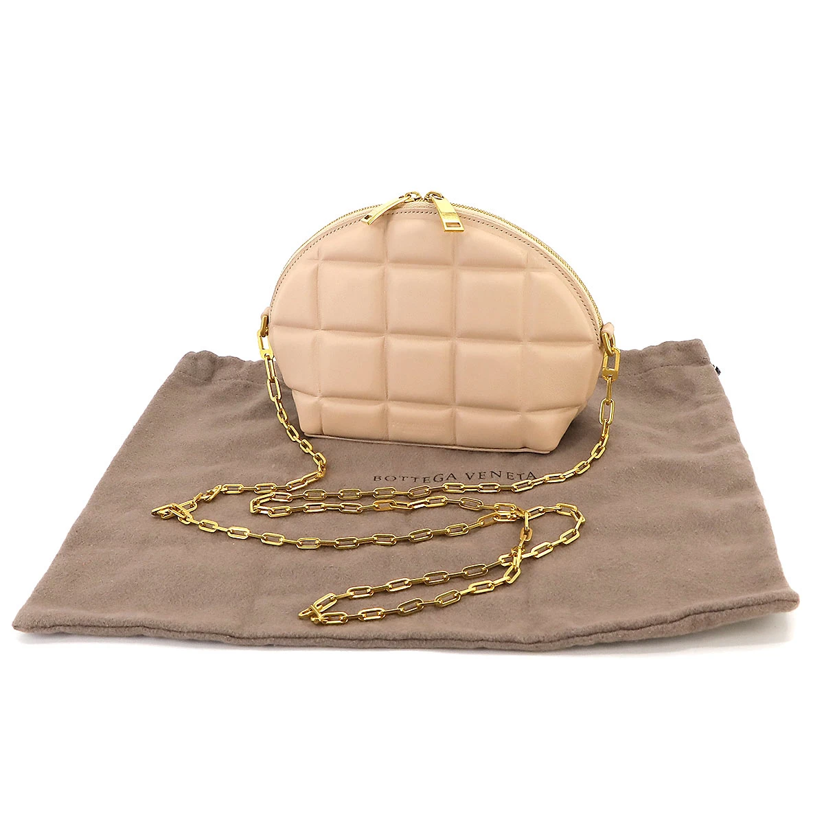 Bottega Veneta Beige Leather Padded Half Moon Chain Shoulder Bag