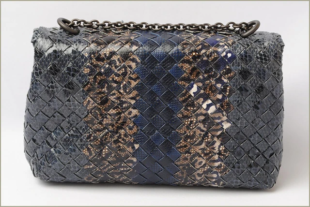 Bottega Veneta Grey/Navy Blue Intrecciato Snakeskin Olimpia Shoulder Bag