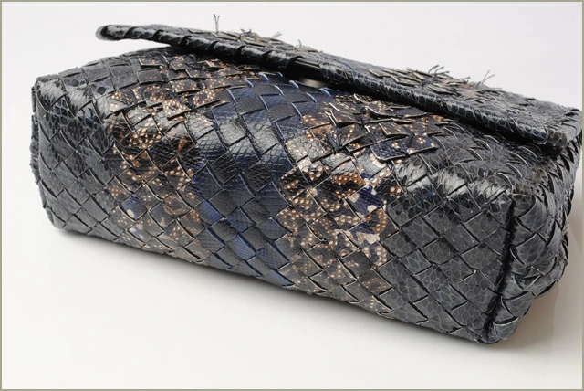 Bottega Veneta Grey/Navy Blue Intrecciato Snakeskin Olimpia Shoulder Bag