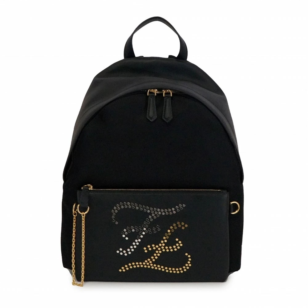 Fendi Black Nylon Calligraphy Embellished Logo Backpack