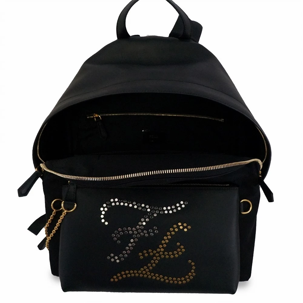 Fendi Black Nylon Calligraphy Embellished Logo Backpack