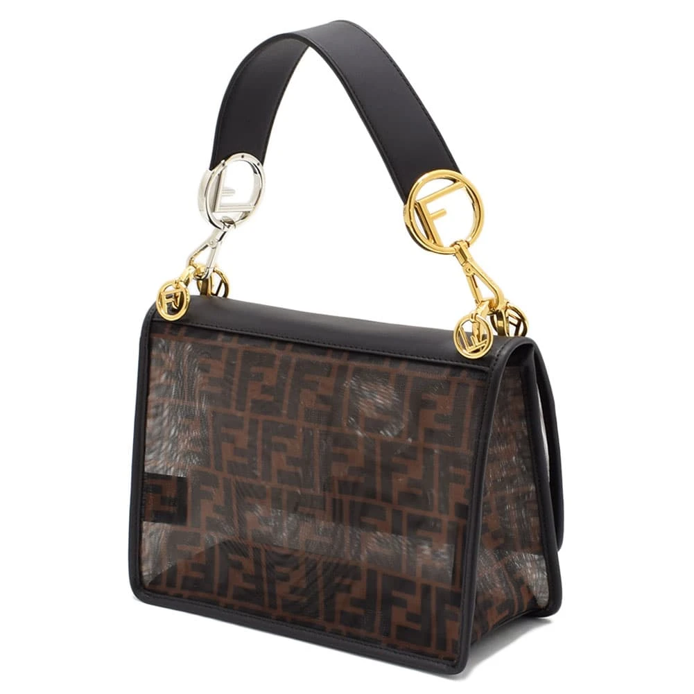 Fendi Black/Brown FF Mesh and Leather Kan I Shoulder Bag