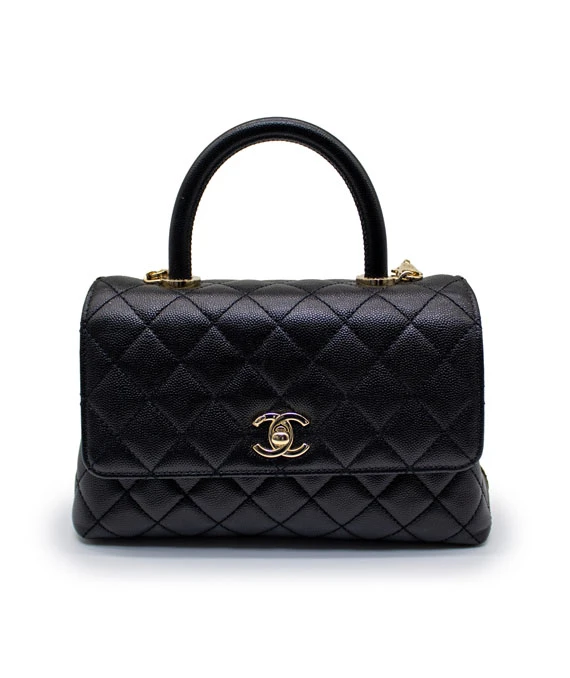 Chanel Quilted Black Small Coco Handle Caviar Leather Bag with Gold Hardware