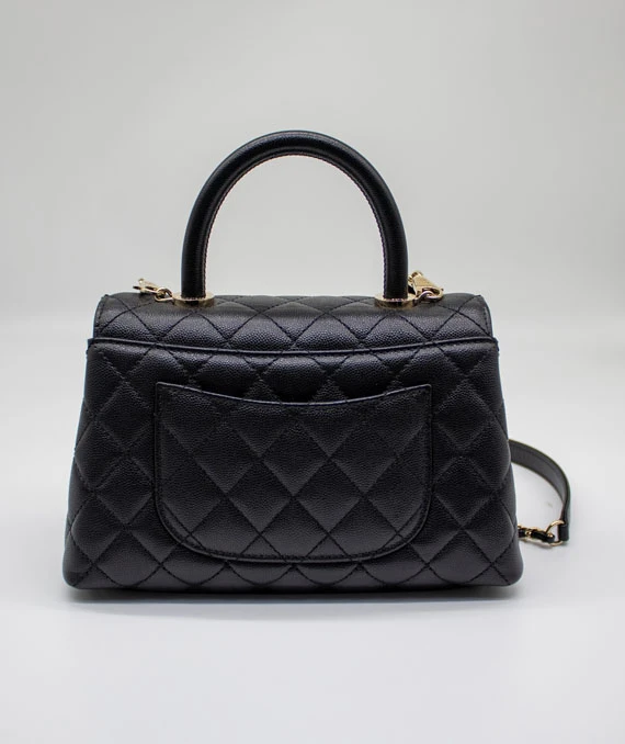 Chanel Quilted Black Small Coco Handle Caviar Leather Bag with Gold Hardware