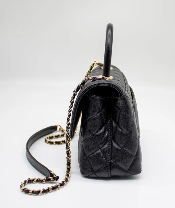 Chanel Quilted Black Small Coco Handle Caviar Leather Bag with Gold Hardware