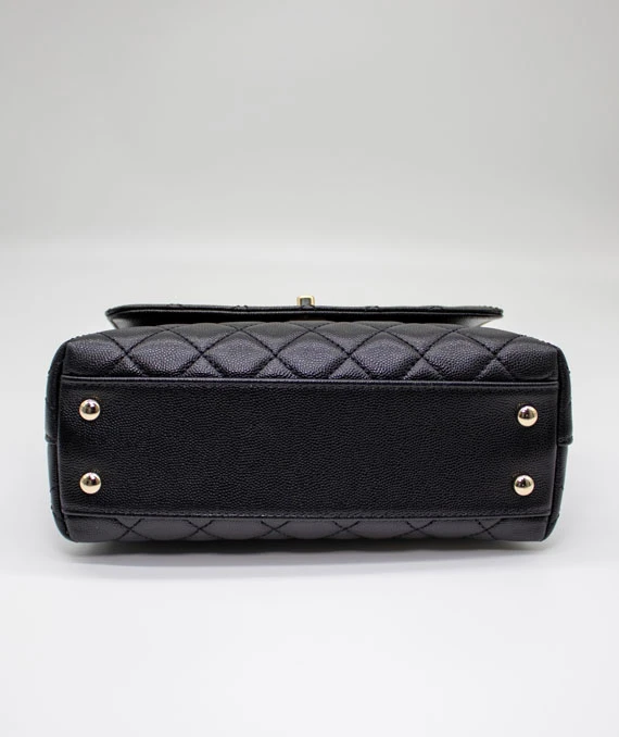 Chanel Quilted Black Small Coco Handle Caviar Leather Bag with Gold Hardware