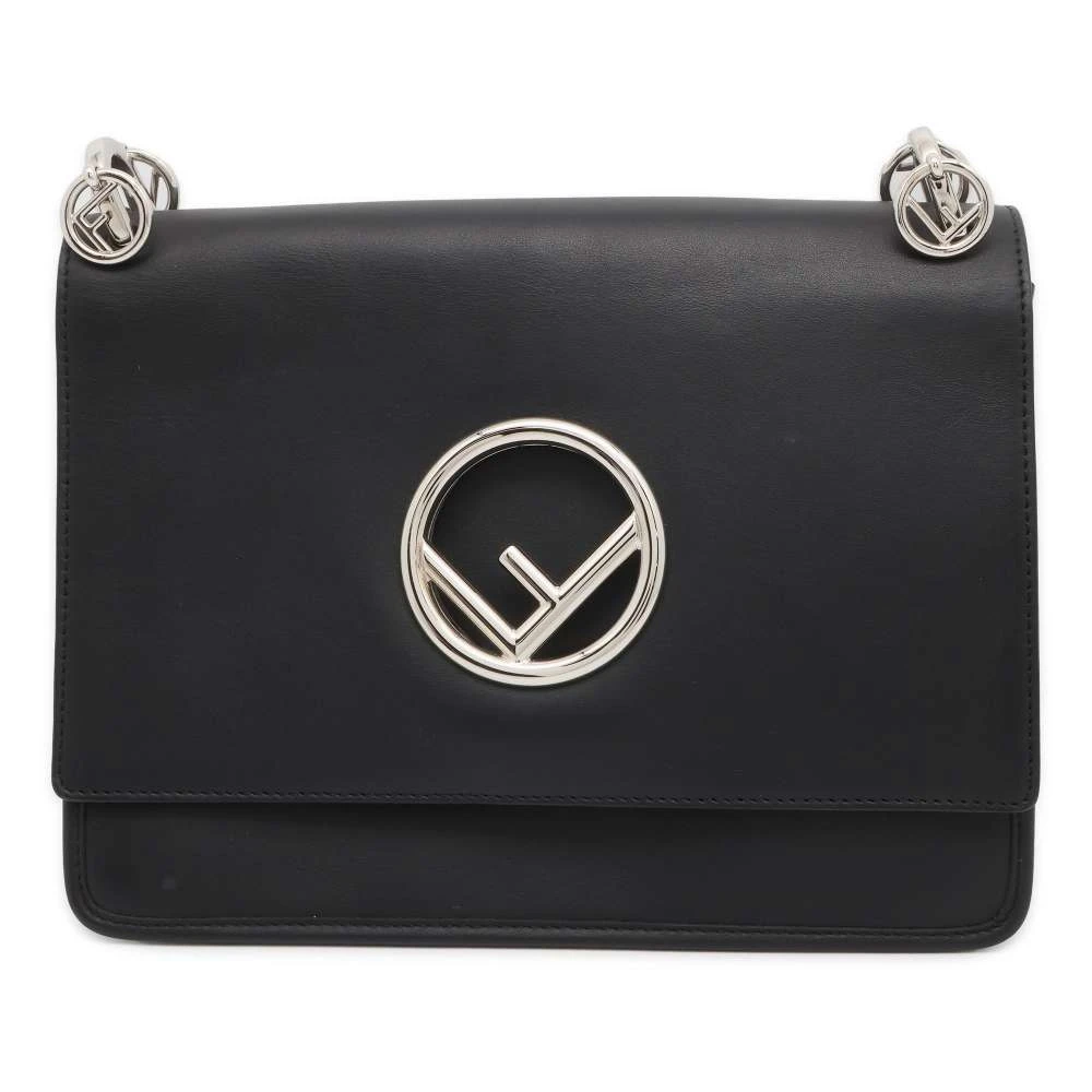 Fendi Black Leather Kan I F Logo Shoulder Bag