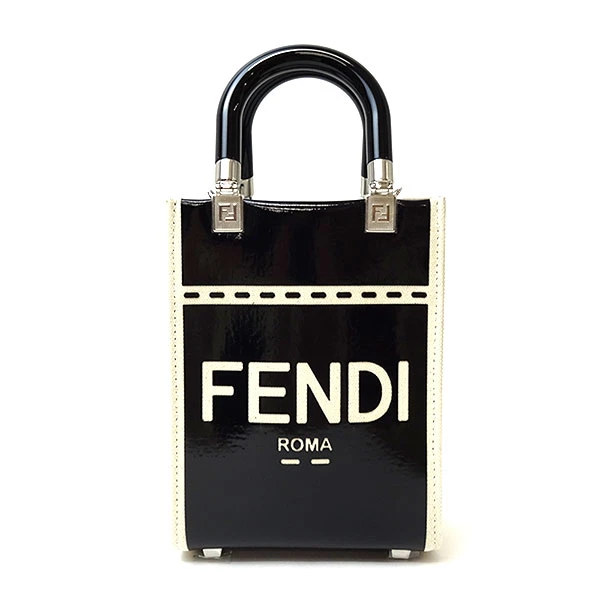 Fendi Black/Cream Patent Leather and Canvas Mini Sunshine Tote Bag