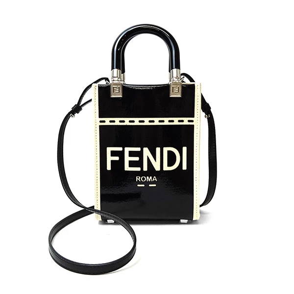 Fendi Black/Cream Patent Leather and Canvas Mini Sunshine Tote Bag