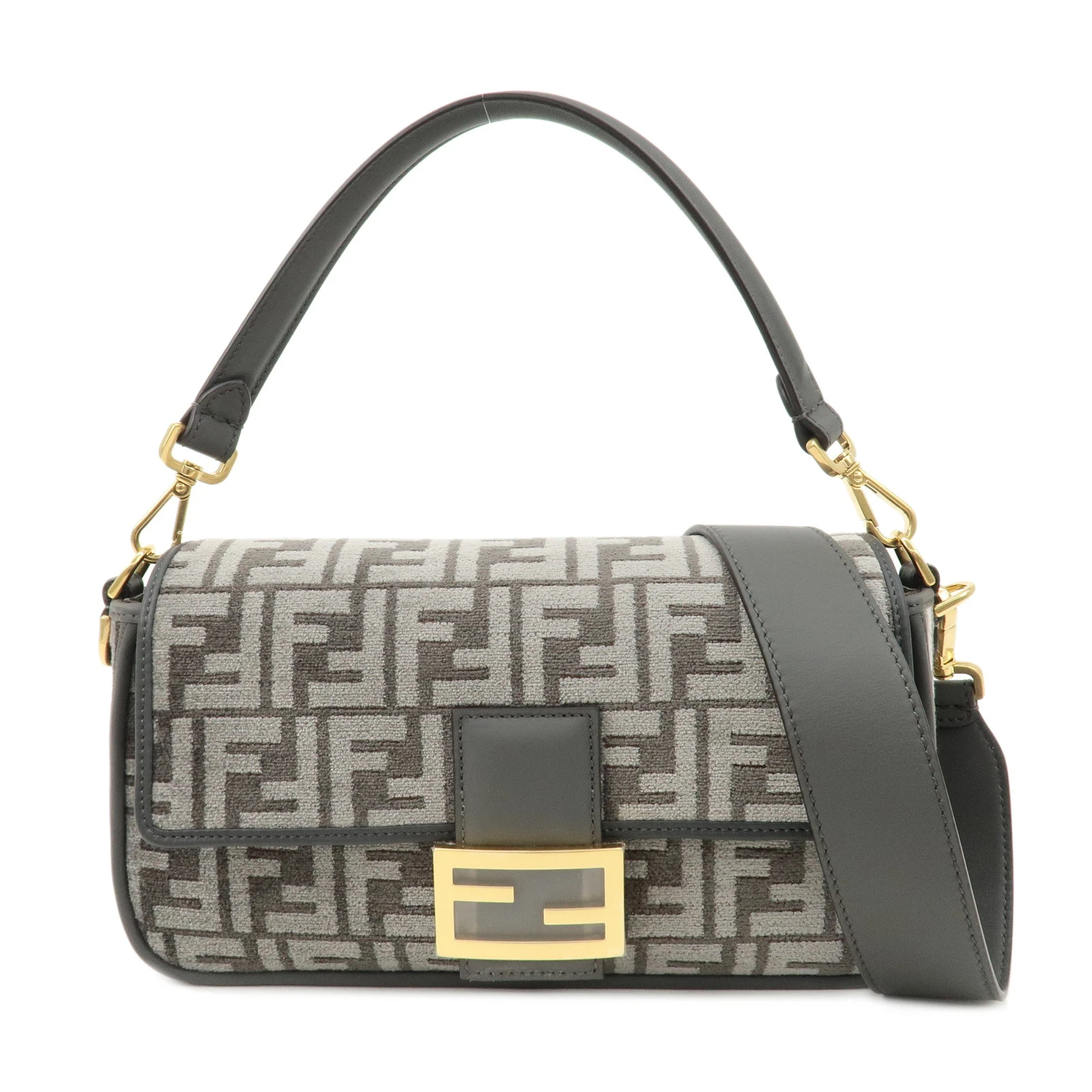 Fendi Grey Leather Kan I F Logo Shoulder Bag