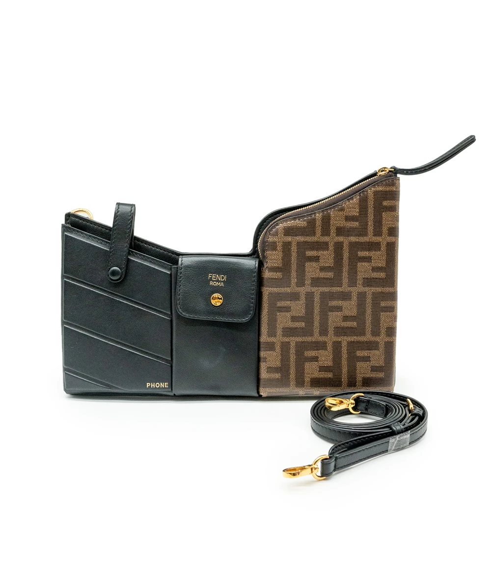 Fendi Black/Tobacco Zucca Coated Canvas and Leather Business 3 Pocket Crossbody Bag