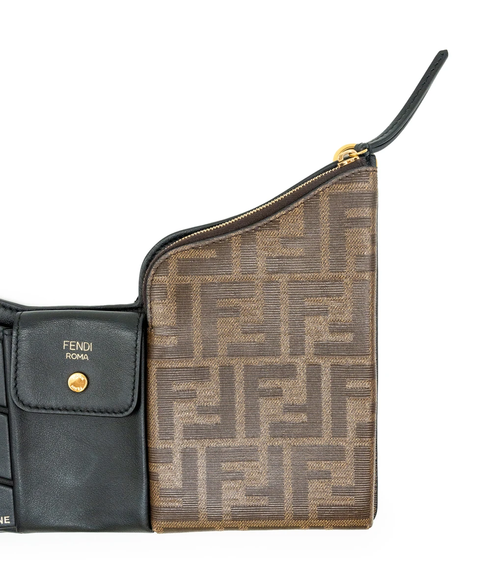 Fendi Black/Tobacco Zucca Coated Canvas and Leather Business 3 Pocket Crossbody Bag