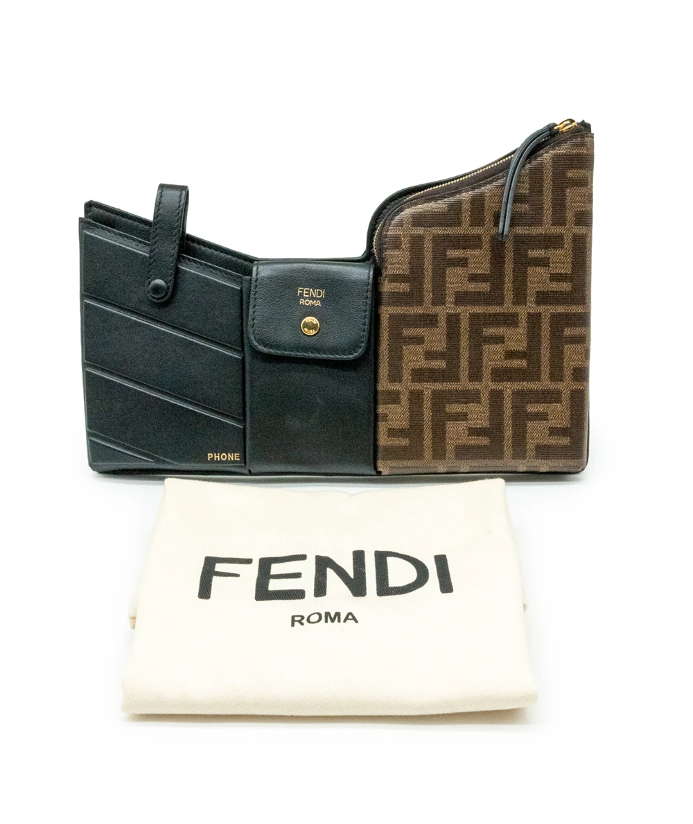 Fendi Black/Tobacco Zucca Coated Canvas and Leather Business 3 Pocket Crossbody Bag