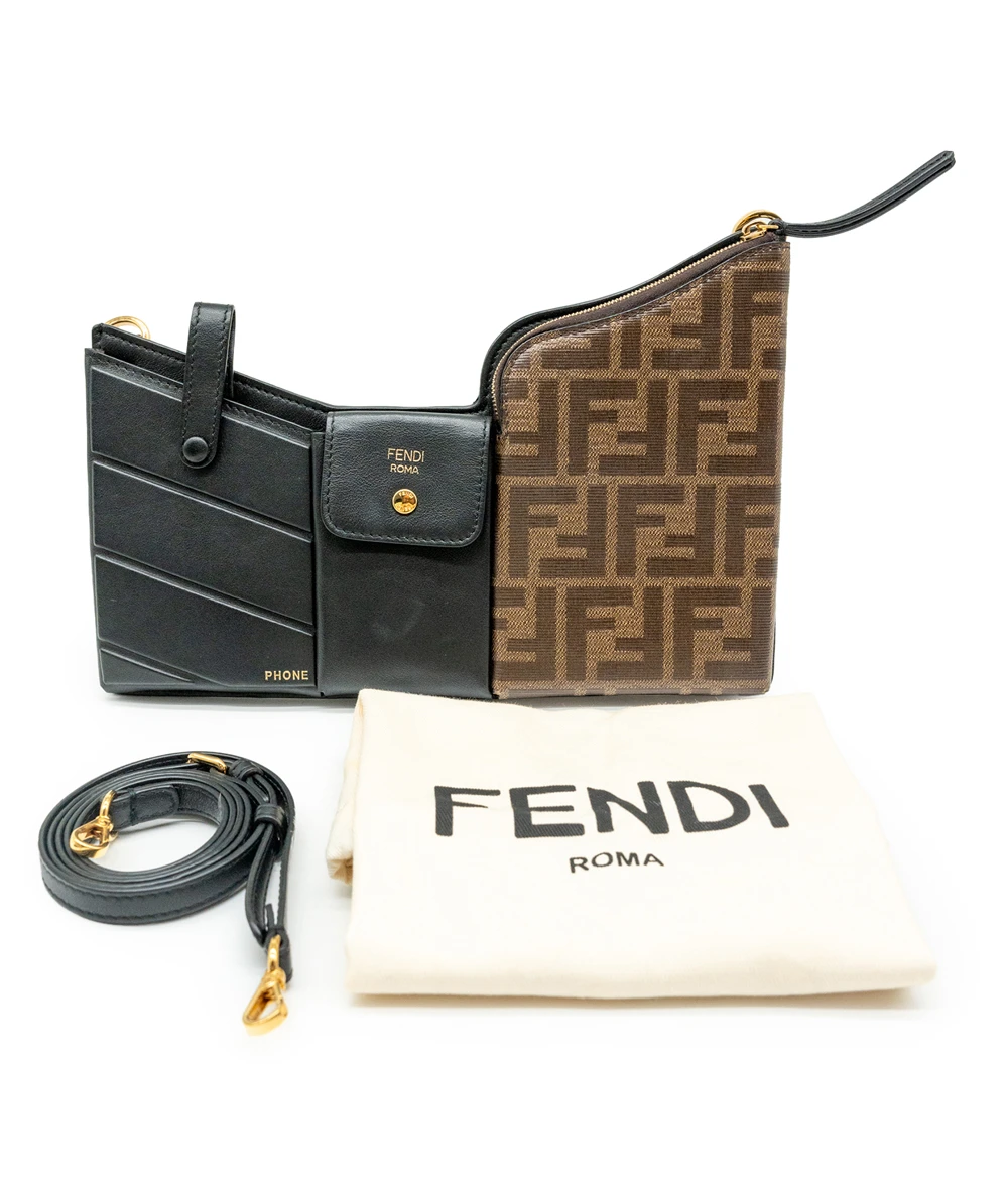 Fendi Black/Tobacco Zucca Coated Canvas and Leather Business 3 Pocket Crossbody Bag