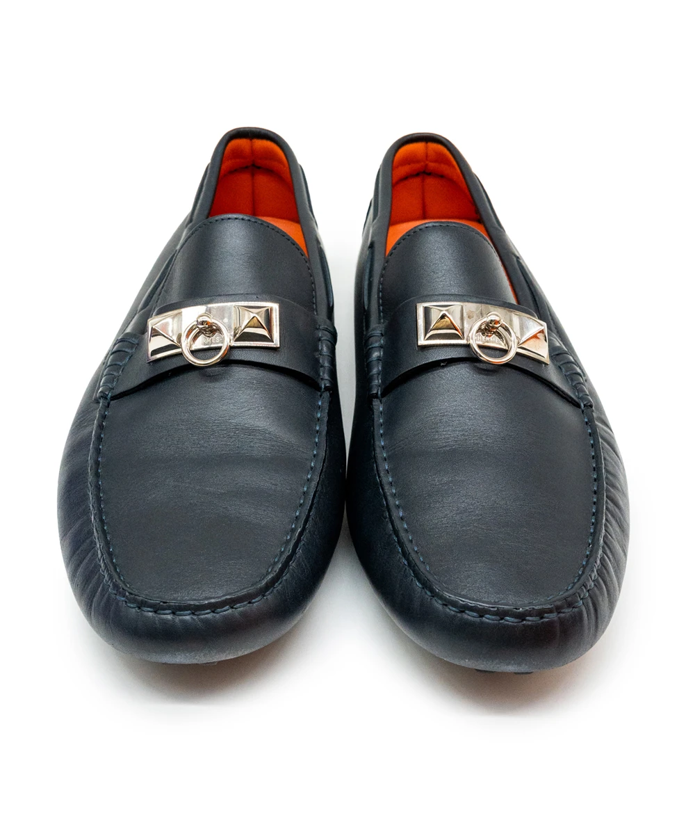 Hermes Size 44.5 Black Leather Irving Loafers