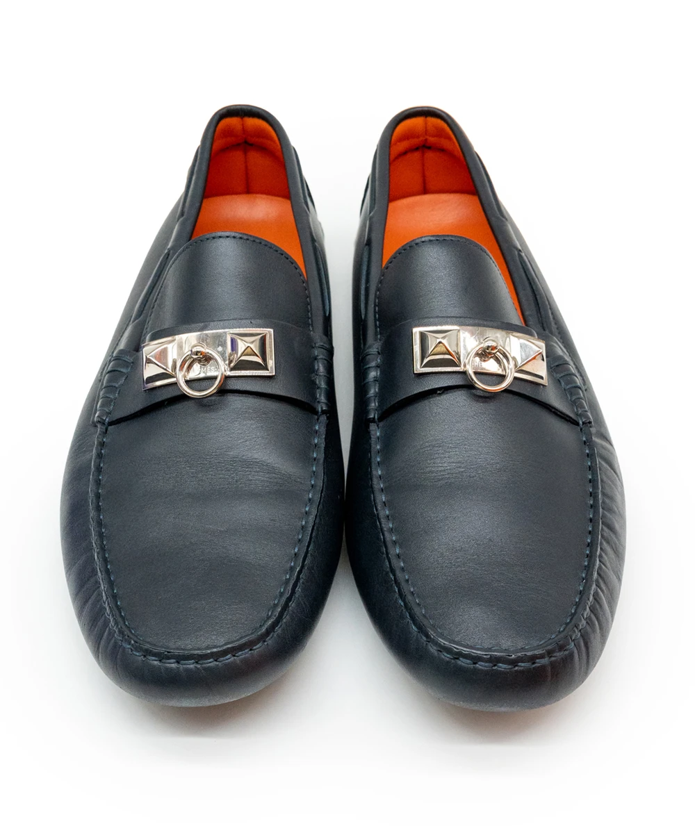 Hermes Size 44.5 Black Leather Irving Loafers