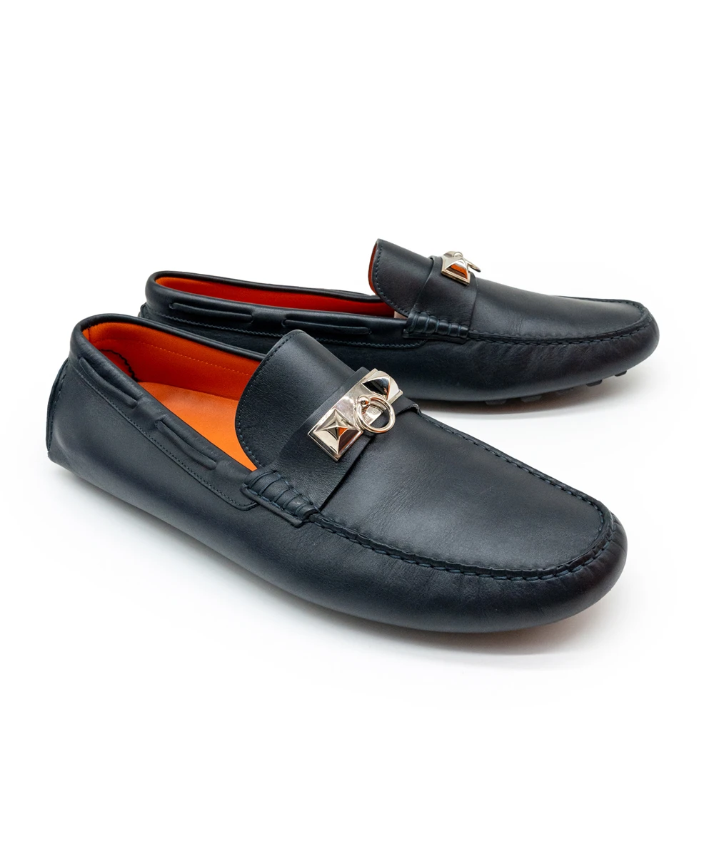 Hermes Size 44.5 Black Leather Irving Loafers