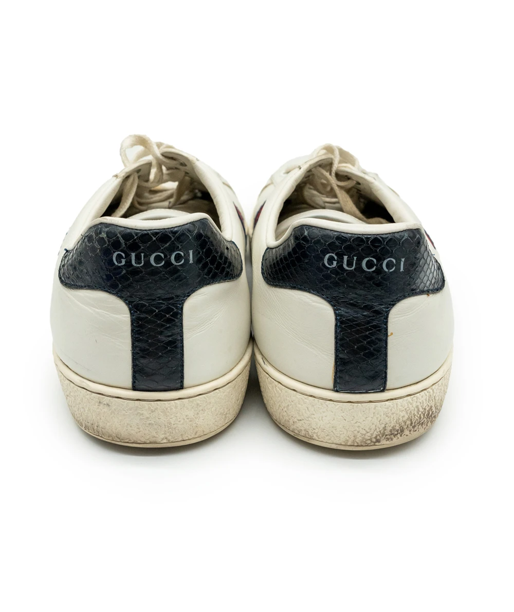 Gucci Size 43 White Leather Web Ace Sneakers