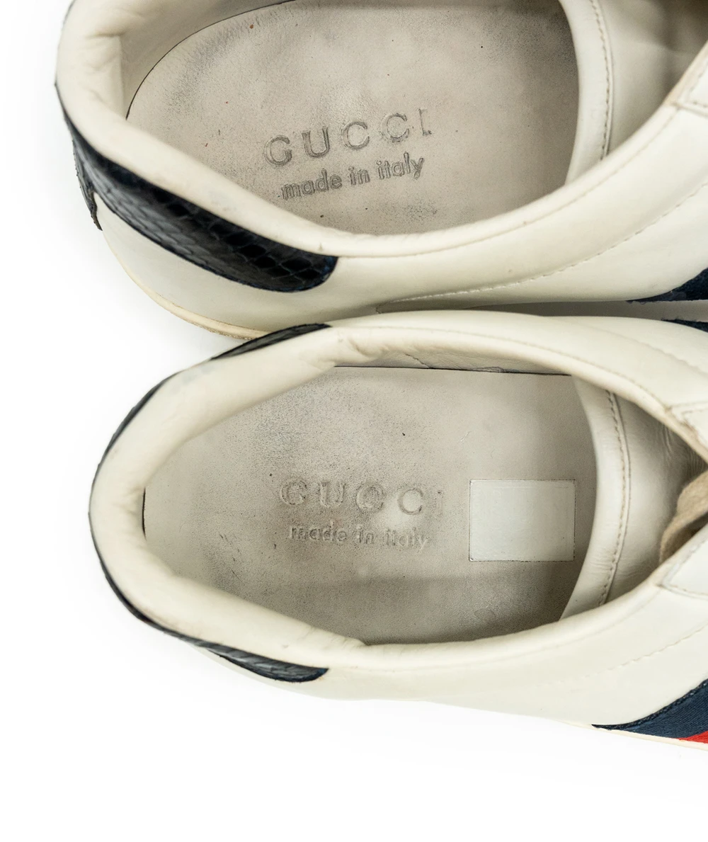 Gucci Size 43 White Leather Web Ace Sneakers