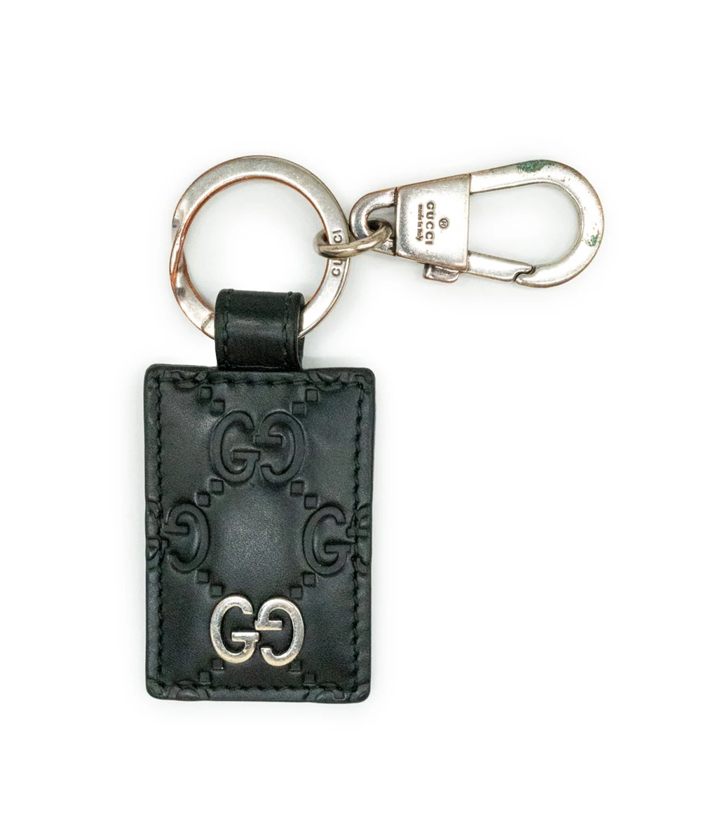 Gucci GG Logo Black Leather GG Embossed Keychain