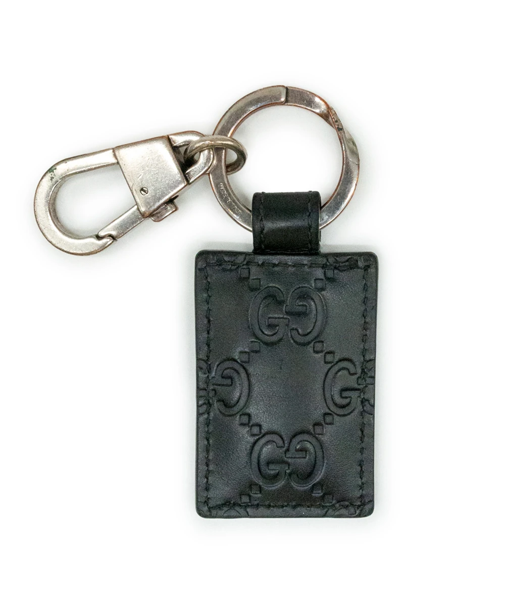 Gucci GG Logo Black Leather GG Embossed Keychain