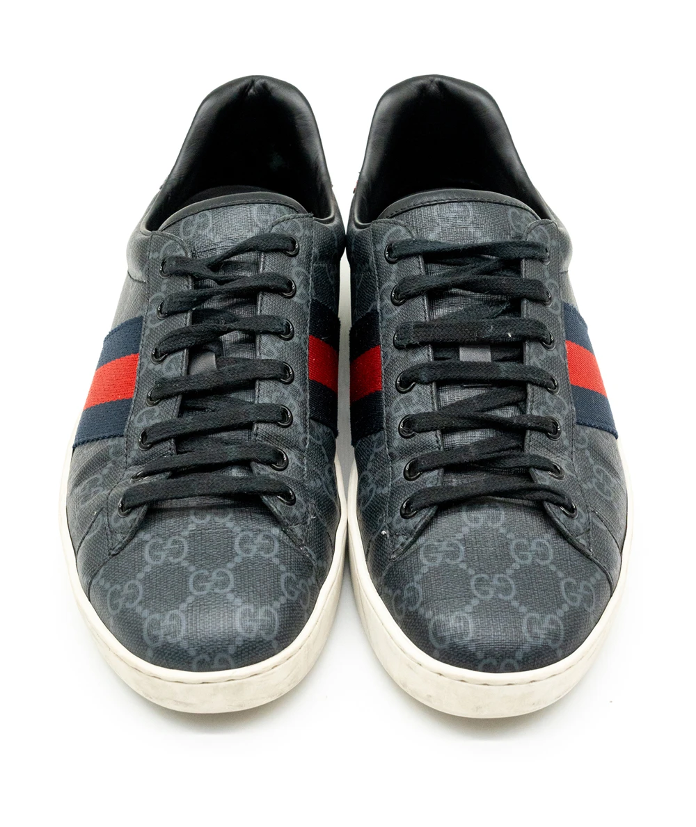 Gucci Size 43 Black GG Supreme Canvas Web Ace Low Top Sneakers