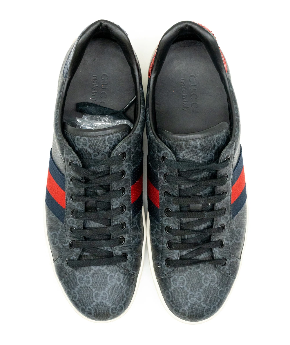 Gucci Size 43 Black GG Supreme Canvas Web Ace Low Top Sneakers