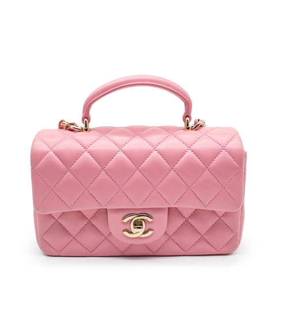 Chanel Coco Handle Matelasse Pink Lambskin Leather Bag with Gold Hardware