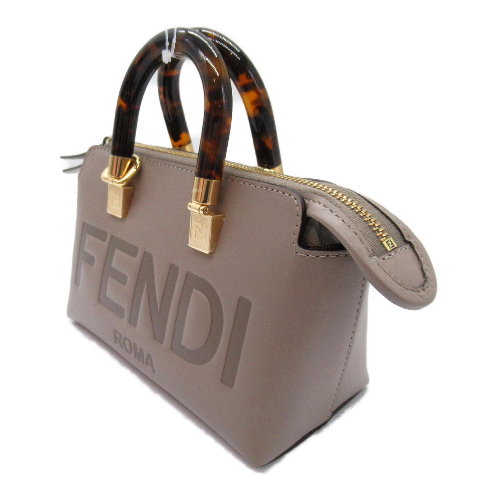 Fendi Gray Greige Leather Mini By The Way Shoulder Bag