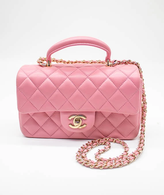 Chanel Coco Handle Matelasse Pink Lambskin Leather Bag with Gold Hardware