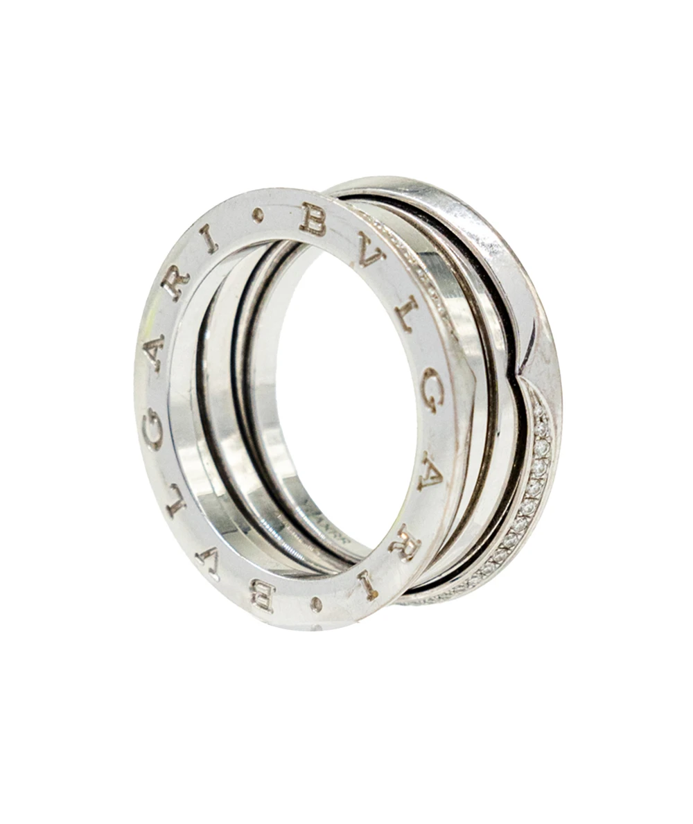 Bvlgari B.zero1 Size 61 18k White Gold Three-Band Ring Set with Demi-pavé Diamonds On The Edges