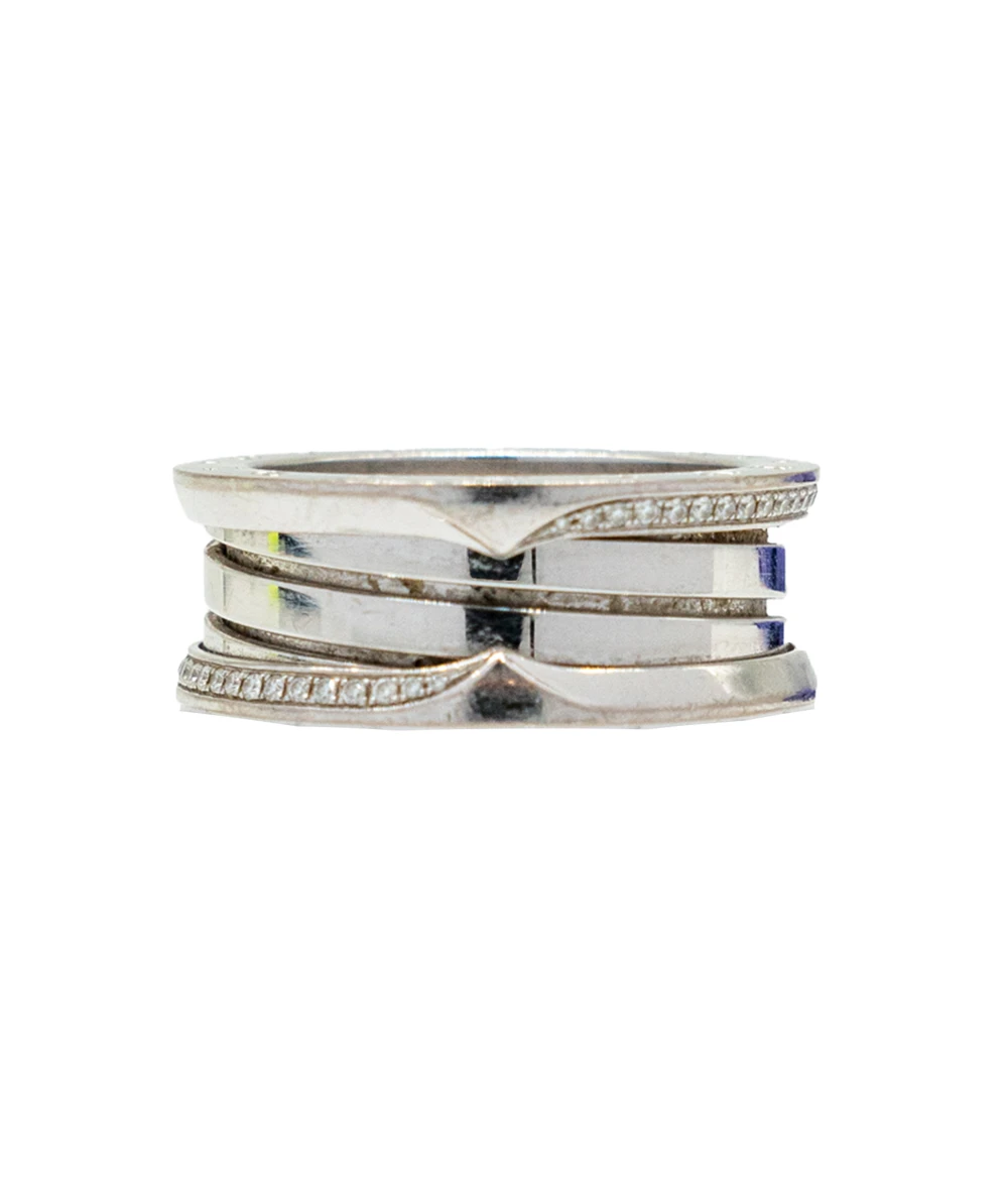 Bvlgari B.zero1 Size 61 18k White Gold Three-Band Ring Set with Demi-pavé Diamonds On The Edges