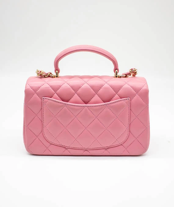 Chanel Coco Handle Matelasse Pink Lambskin Leather Bag with Gold Hardware