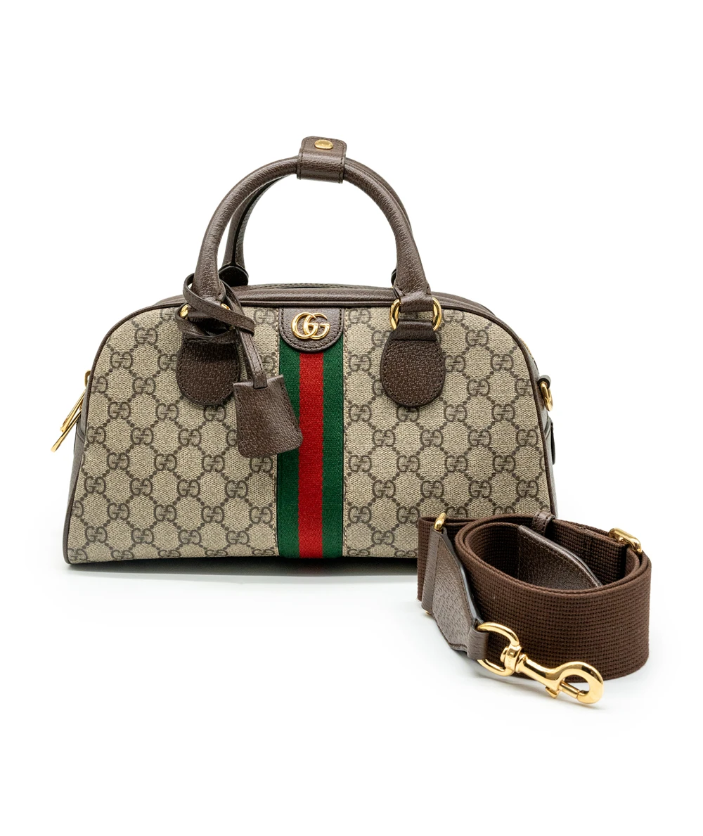 Gucci Brown/Beige GG Canvas and Leather Medium Ophidia Satchel