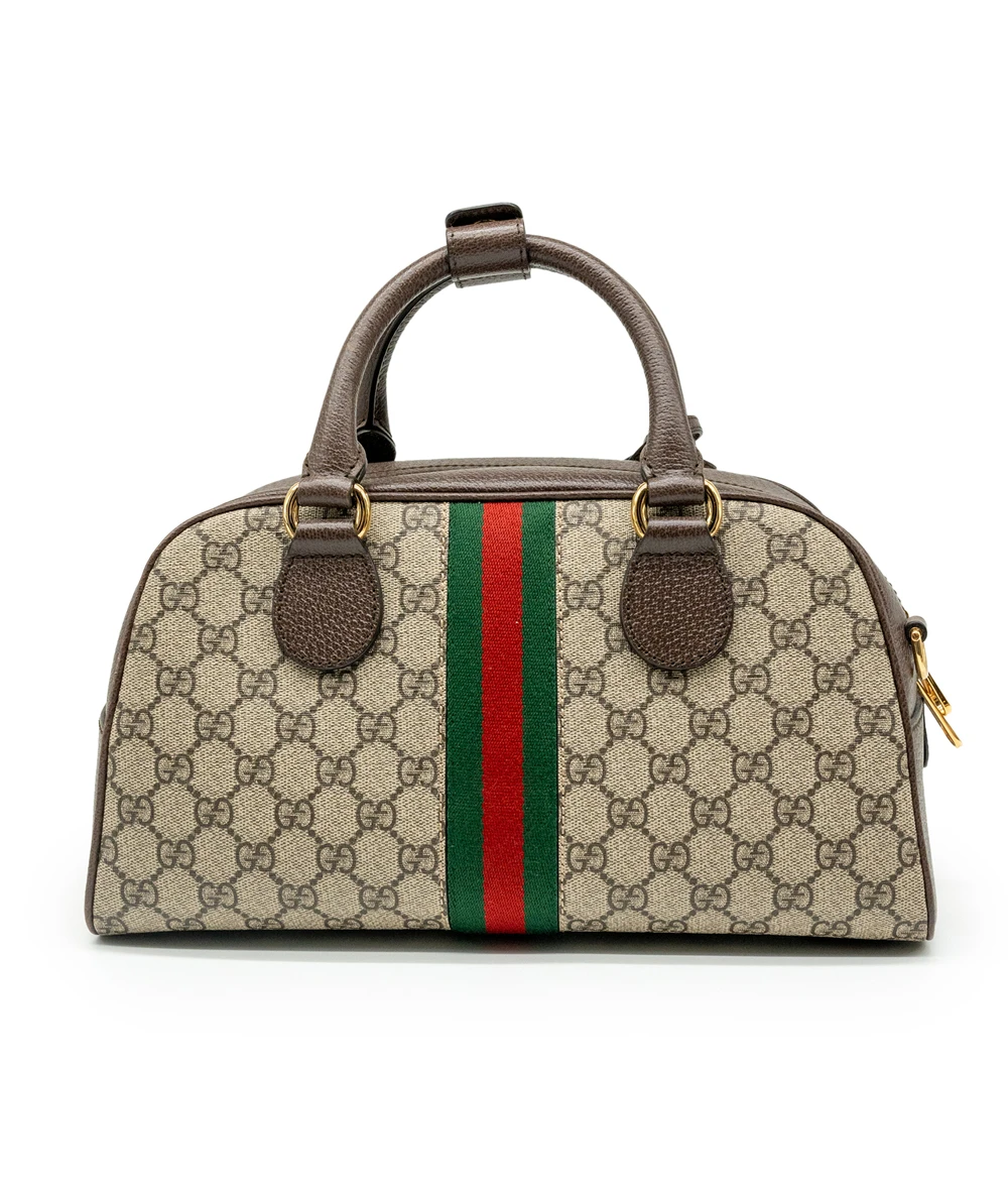 Gucci Brown/Beige GG Canvas and Leather Medium Ophidia Satchel