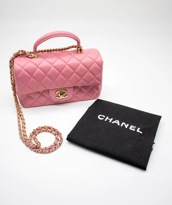 Chanel Coco Handle Matelasse Pink Lambskin Leather Bag with Gold Hardware