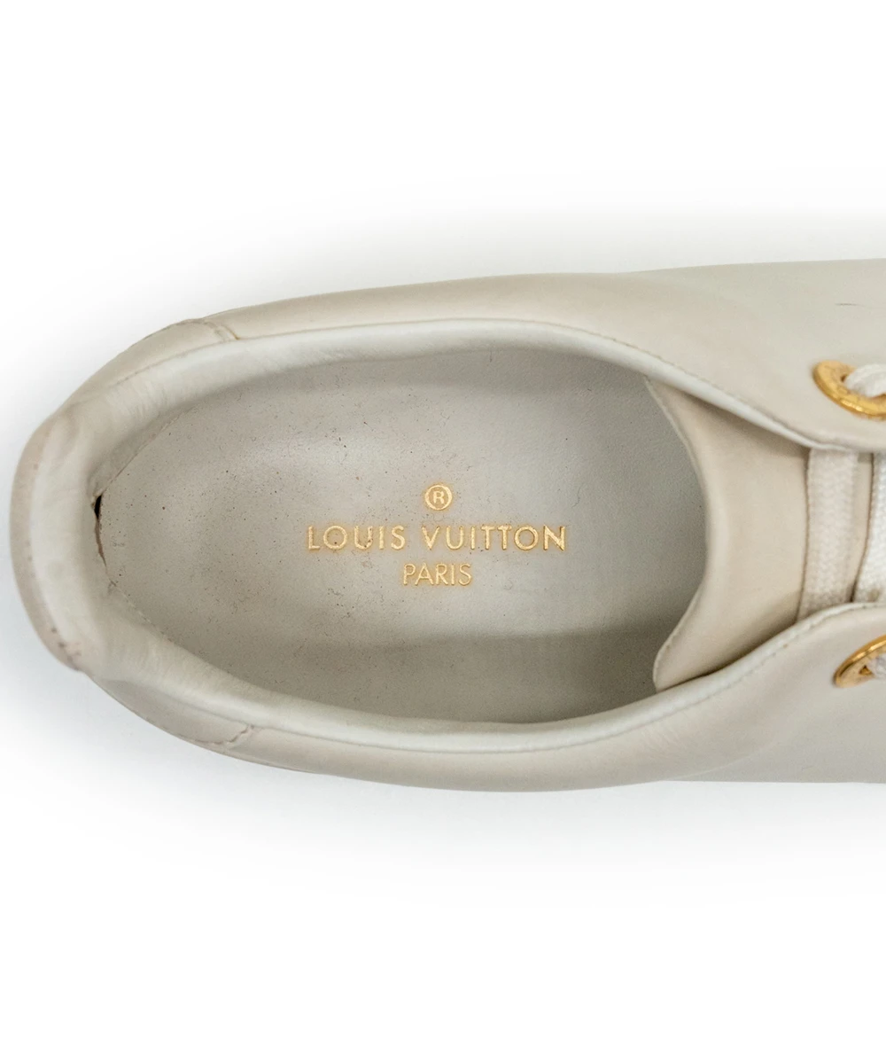 Louis Vuitton Size 39 White Leather Frontrow Metal Logo Lace Up Sneakers