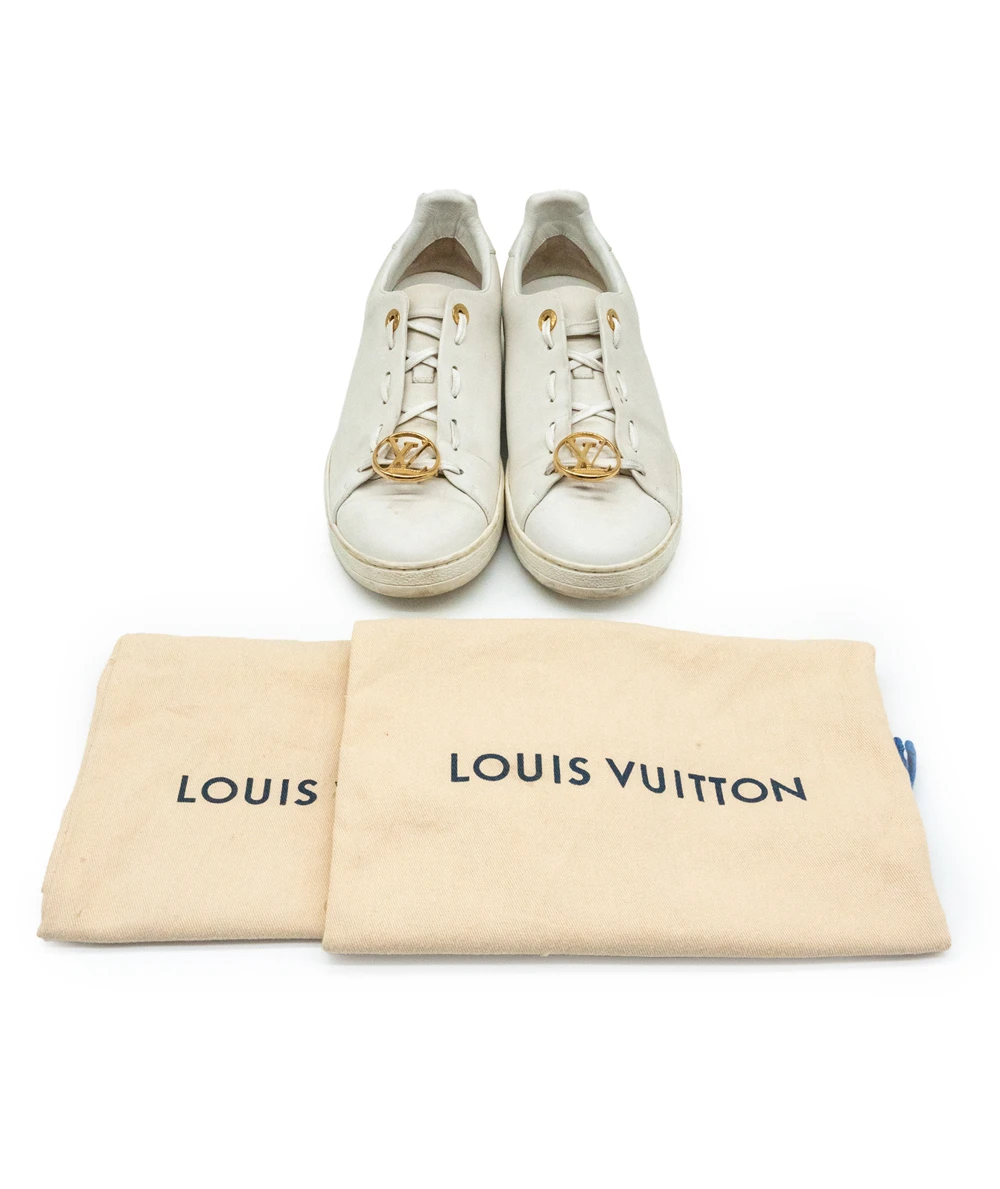 Louis Vuitton Size 39 White Leather Frontrow Metal Logo Lace Up Sneakers