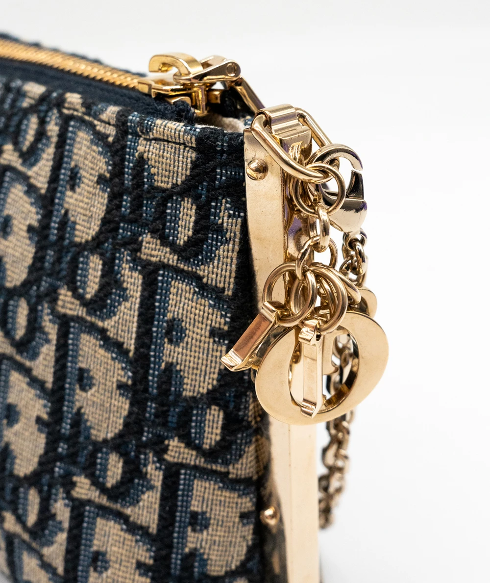 Christian Dior Blue Oblique Montaigne bag with Chain Shoulder Strap