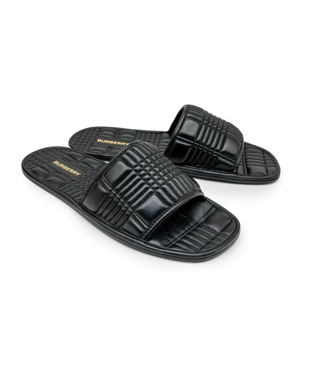 Burberry Size 38 Black Quilted Leather Alixa Flat Slides