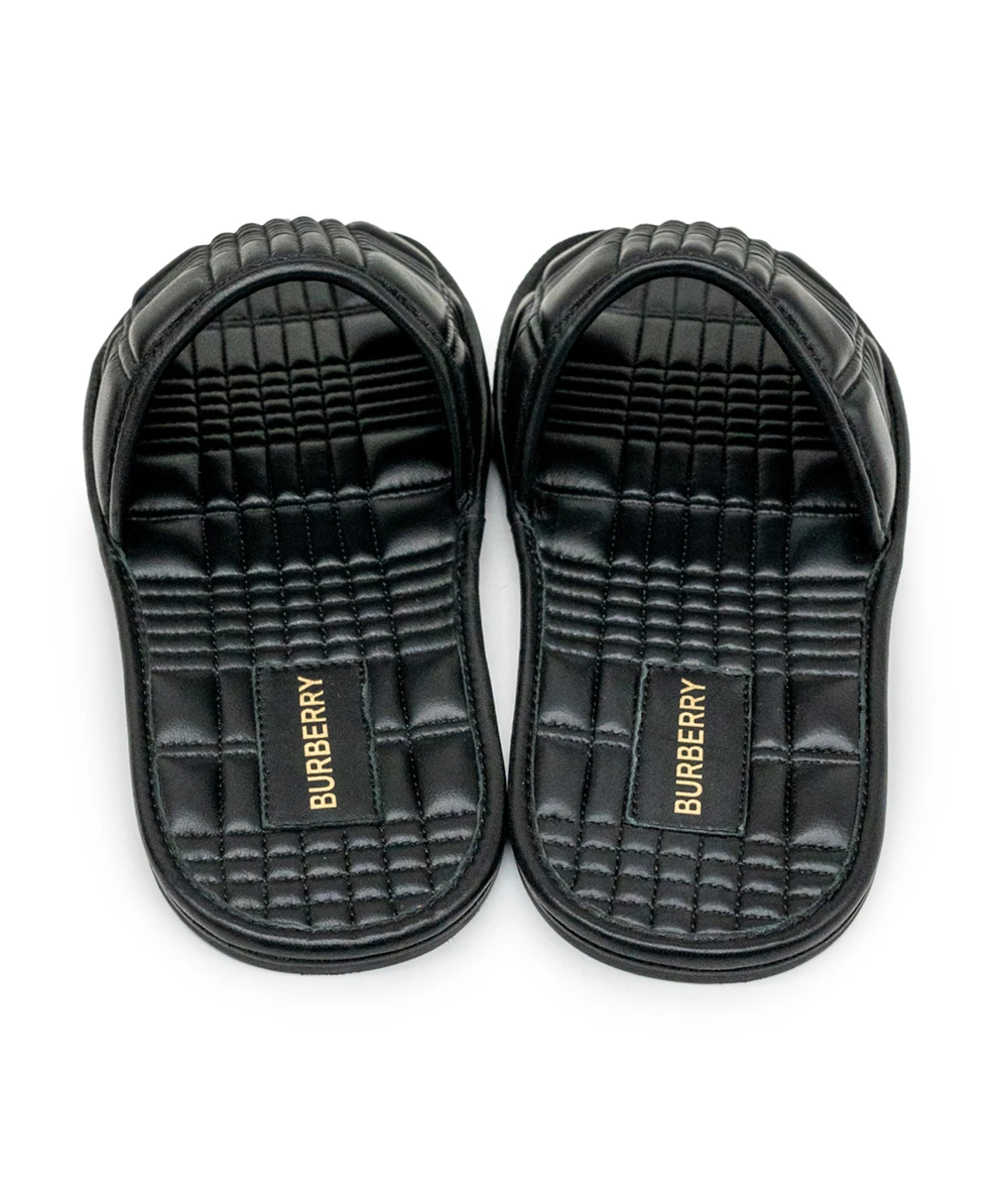 Burberry Size 38 Black Quilted Leather Alixa Flat Slides