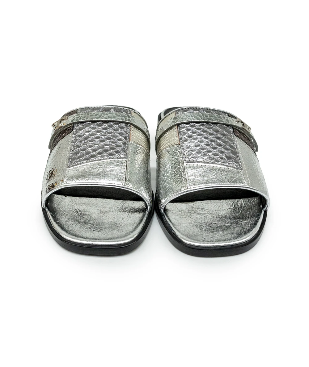 Tod's Size 36 Silver Leather and Black Limited Edition Slides