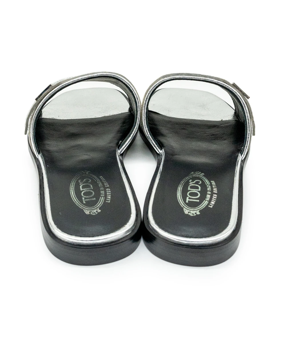 Tod's Size 36 Silver Leather and Black Limited Edition Slides