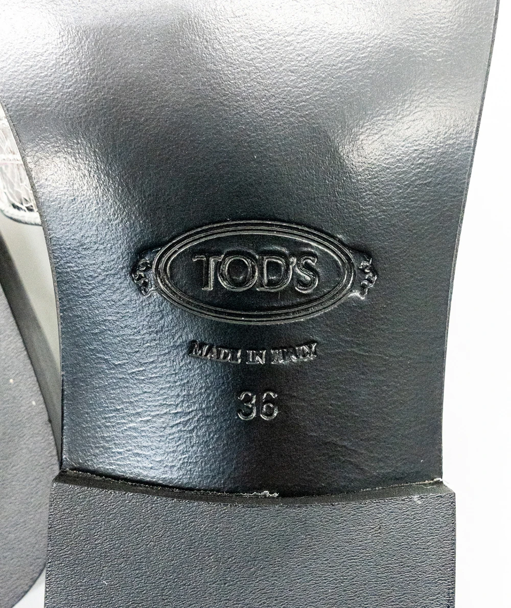 Tod's Size 36 Silver Leather and Black Limited Edition Slides