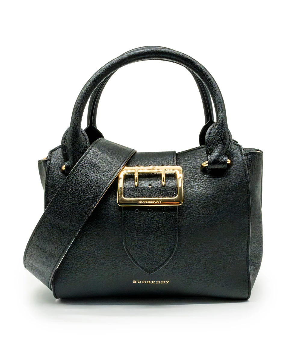 Burberry Black Grained Leather Small Buckle Tote Bag